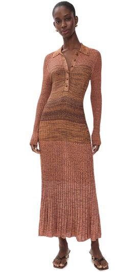 Zimmermann Zimmermann Mouline Rib Polo Midi Dress Chocolate Multi
