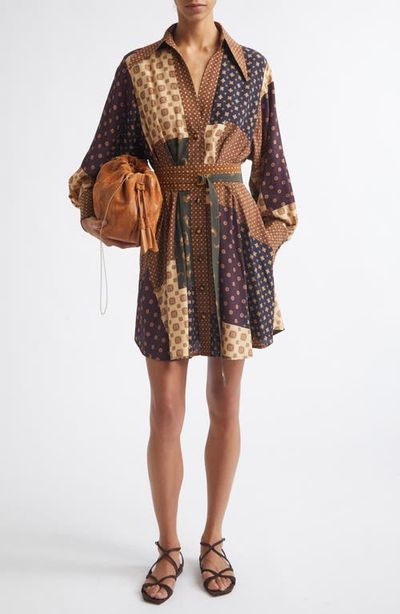Zimmermann Zimmermann Patchwork Print Belted Long Sleeve Shirtdress
