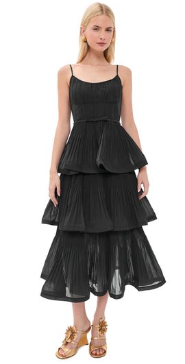 Zimmermann Zimmermann Pleated Tiered Midi Dress Bottle Green