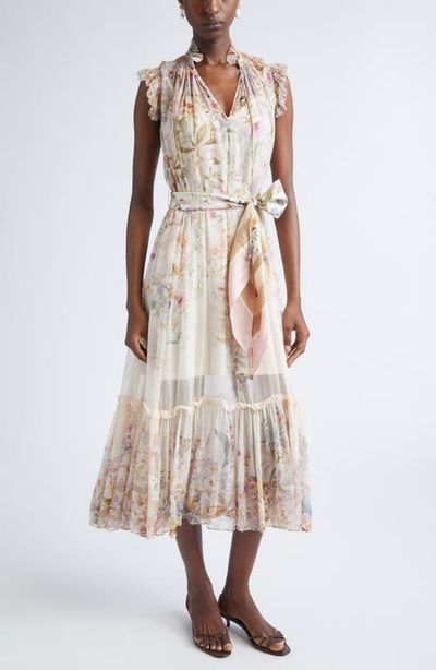 Zimmermann - Rebellion Flutter Floral Chiffon Midi Dress Zimmermann - Rebellion Flutter Floral Chiffon Midi Dress