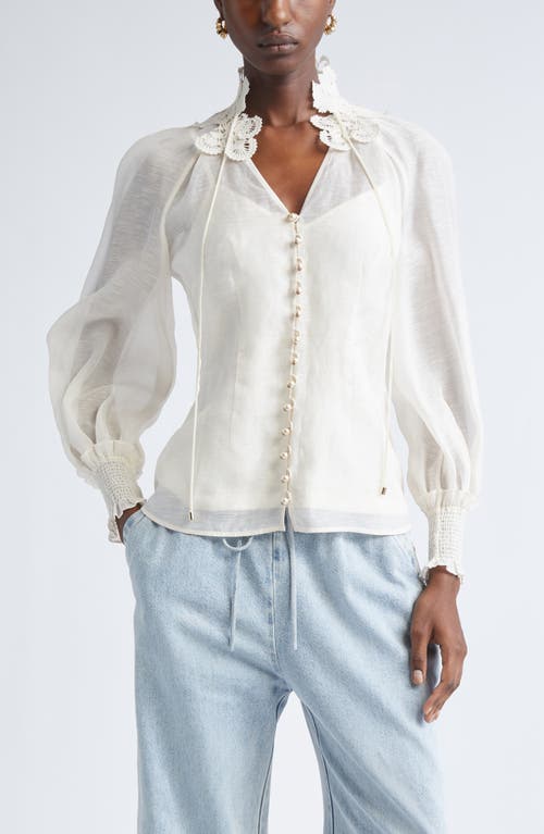 Zimmermann Zimmermann Rebellion Lace Trim Linen & Silk Shirt