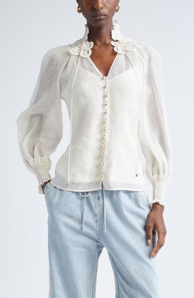 Zimmermann Zimmermann Rebellion Lace Trim Linen & Silk Shirt