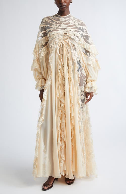 Zimmermann - Rebellion Splice Long Sleeve Lace Ruffle Silk Maxi Dress