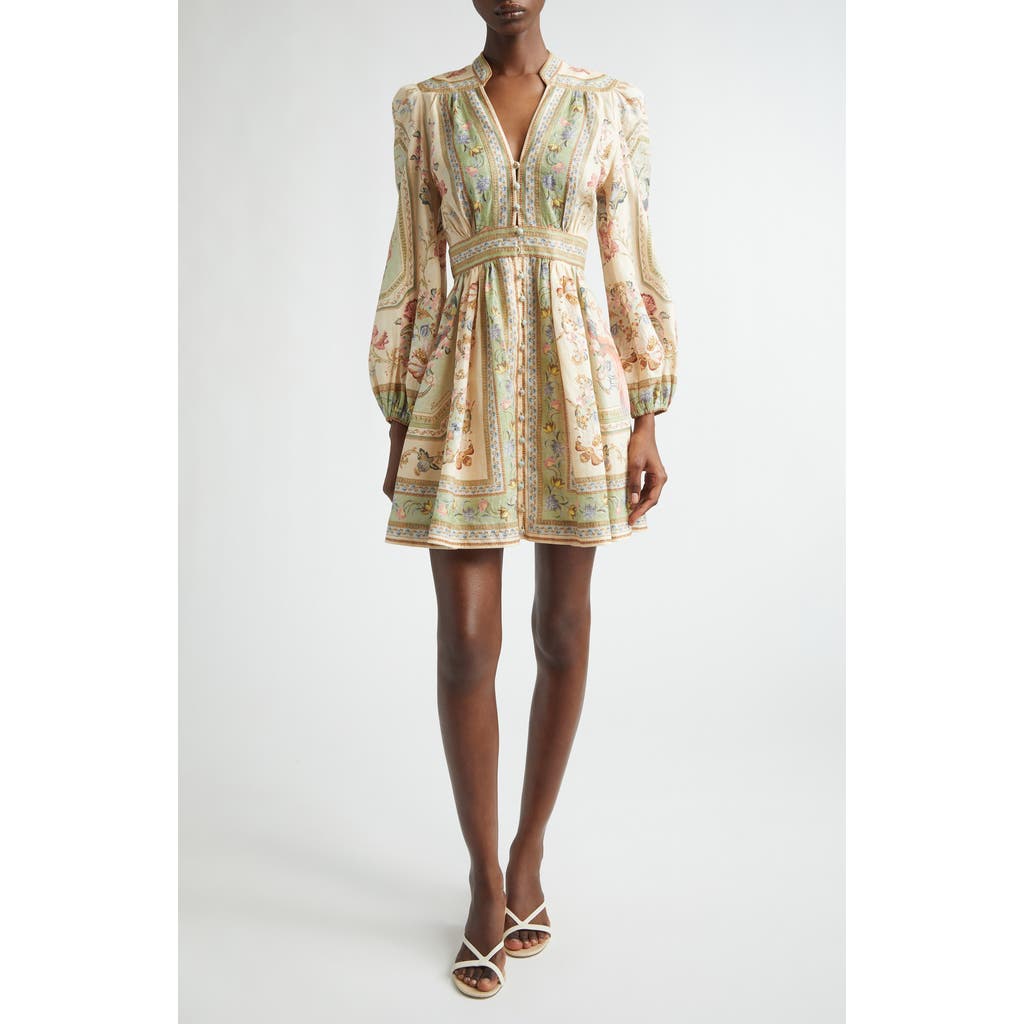 Zimmermann Zimmermann Roselight Print Long Sleeve Linen Minidress