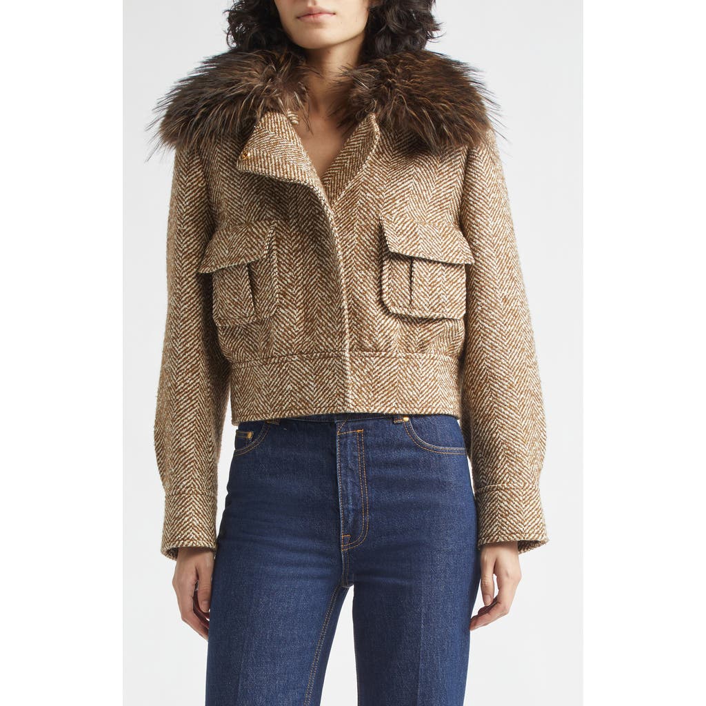 Zimmermann Zimmermann Valiant Crop Faux Fur Collar Herringbone Jacket