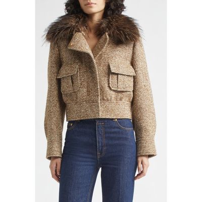 Zimmermann Zimmermann Valiant Crop Faux Fur Collar Herringbone Jacket