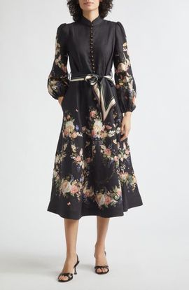 Zimmermann Zimmermann Valiant Floral Long Sleeve Linen Midi Dress