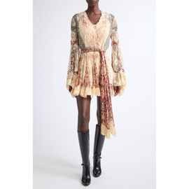 Zimmermann Zimmermann Valiant Floral Long Sleeve Silk & Lace Wrap Minidress