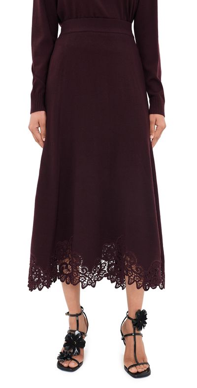 Zimmermann Zimmermann Valiant Merino Lace Skirt Mahogany