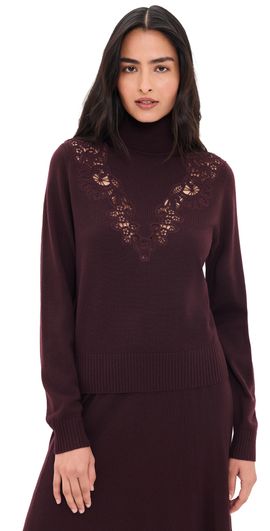 Zimmermann Zimmermann Valiant Merino Wool Lace Turtleneck Sweater Mahogany