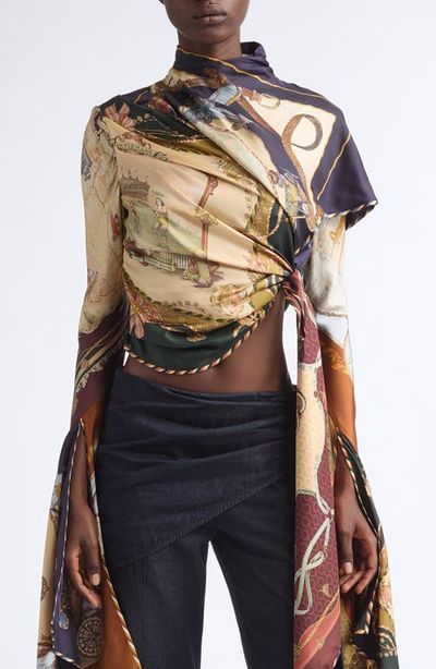 Zimmermann Zimmermann Valiant Print Draped Silk Twill Scarf Top