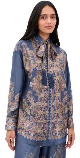 Zimmermann Zimmermann Valiant Relaxed Silk Button Down Shirt Navy Paisley