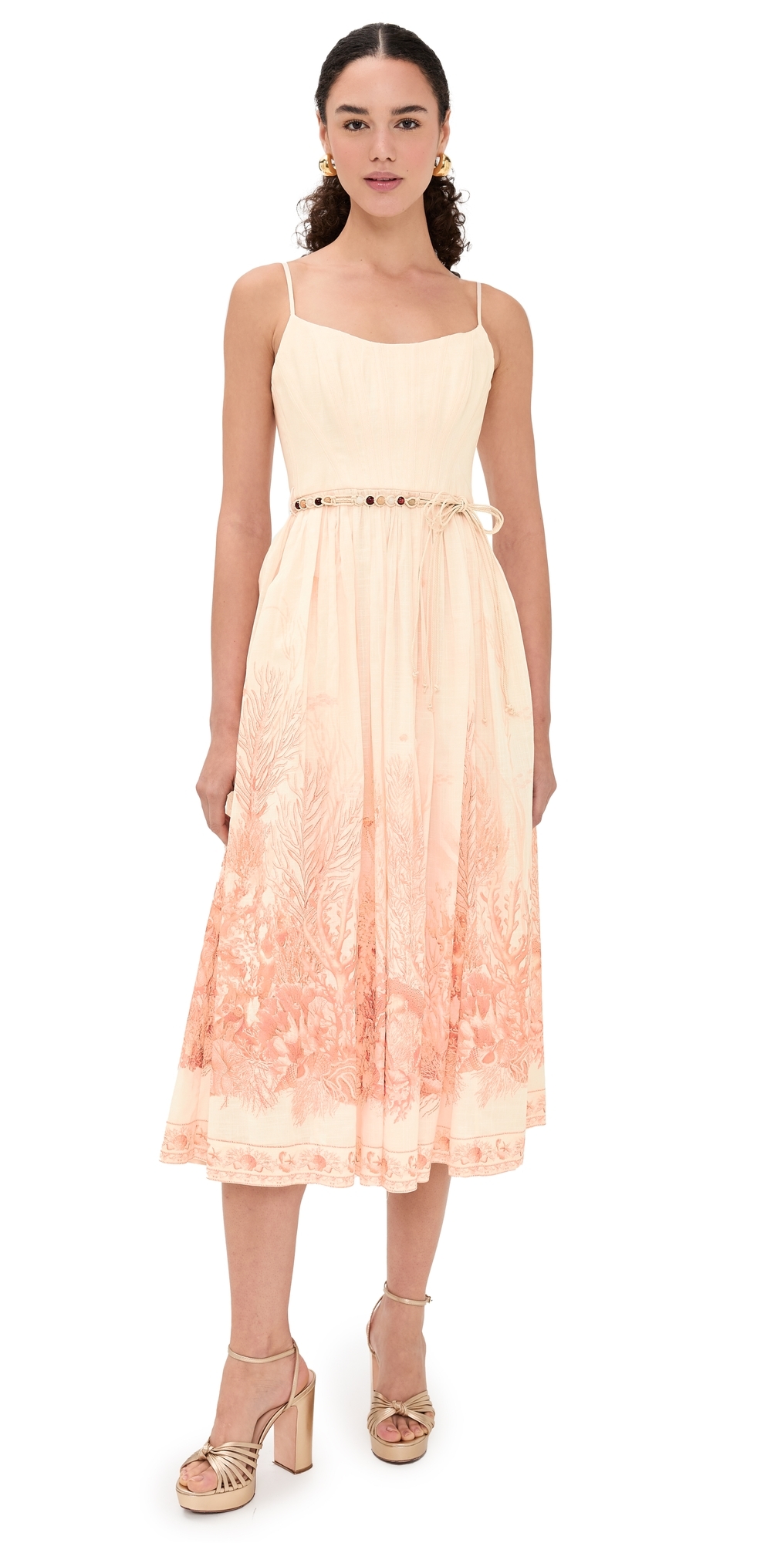 Zimmermann Wanderlust Corset Midi Dress Coral Toile
