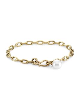 Zoë Chicco Women's Medium 14K Yellow Gold & 8MM Pearl Charm Oval-Link Bracelet
