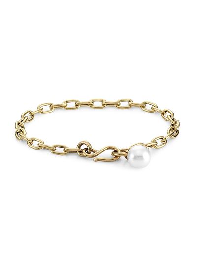 Zoë Chicco Women's Medium 14K Yellow Gold & 8MM Pearl Charm Oval-Link Bracelet