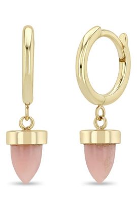 Zoë Chicco Zoë Chicco 14K Gold Pink Opal Bullet Huggie Hoop Earrings