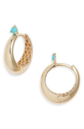 Zoë Chicco Zoë Chicco 14K Gold Prong Turquoise Tapered Dome Hinge Hoop Earrings