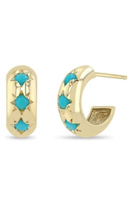 Zoë Chicco Zoë Chicco 14K Gold Turquoise Huggie Hoop Earrings