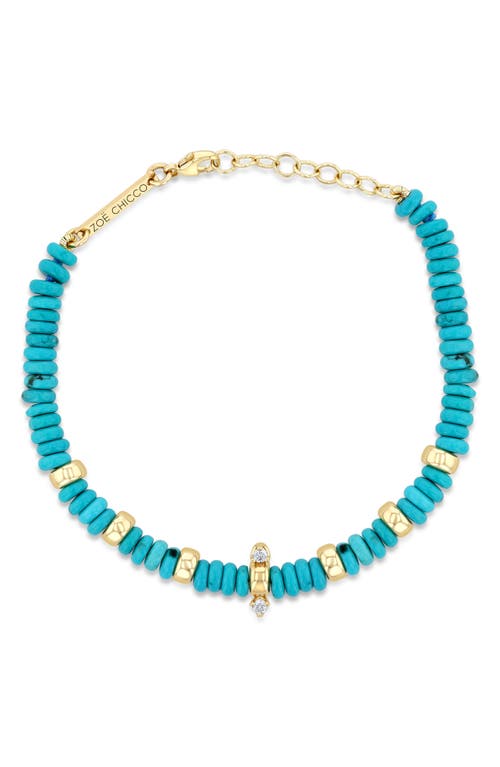 Zoë Chicco Zoë Chicco Turquoise & Rondelle Gold Bead Bracelet with Diamonds