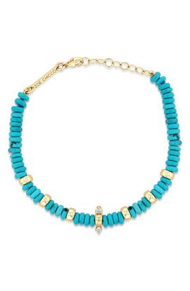 Zoë Chicco Zoë Chicco Turquoise & Rondelle Gold Bead Bracelet with Diamonds