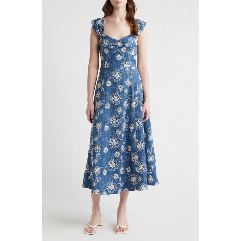 zoe and claire midi dress Jacquard Denim Belted Midi Dress (Women)