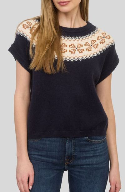 ZOE AND CLAIRE ZOE AND CLAIRE Fair Isle Yoke Short Sleeve Sweater