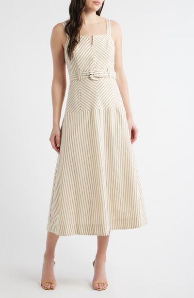 ZOE AND CLAIRE ZOE AND CLAIRE Stripe Belted Sleeveless Midi Dress