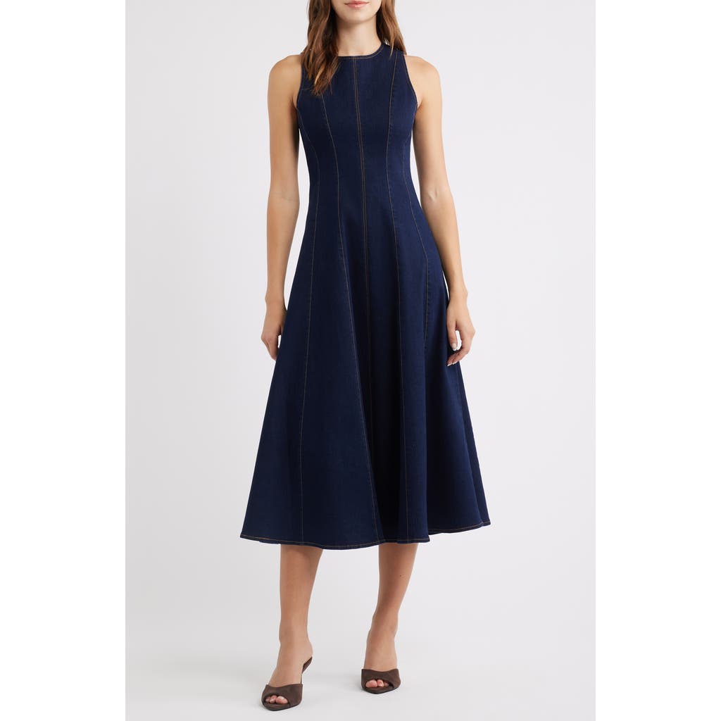 zoe and claire denim dress Zoe And Claire Sleeveless A-Line Midi Denim Dress In Denim Blue - 50% Off