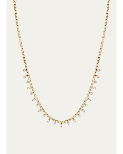 Zoe Chicco 14K Alternating Baguette and Round Diamond Small Box Chain Necklace