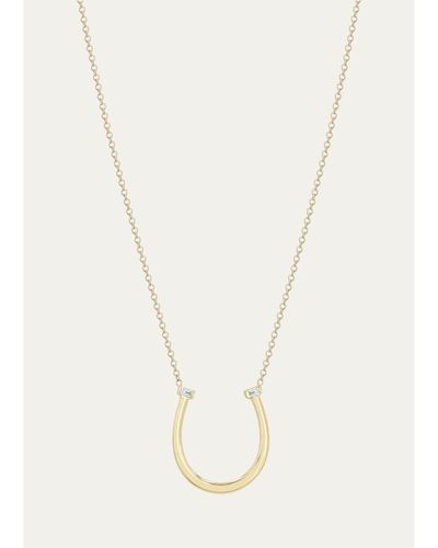 Zoe Chicco 14K Baguette Diamond Hammered Horseshoe Pendant Necklace