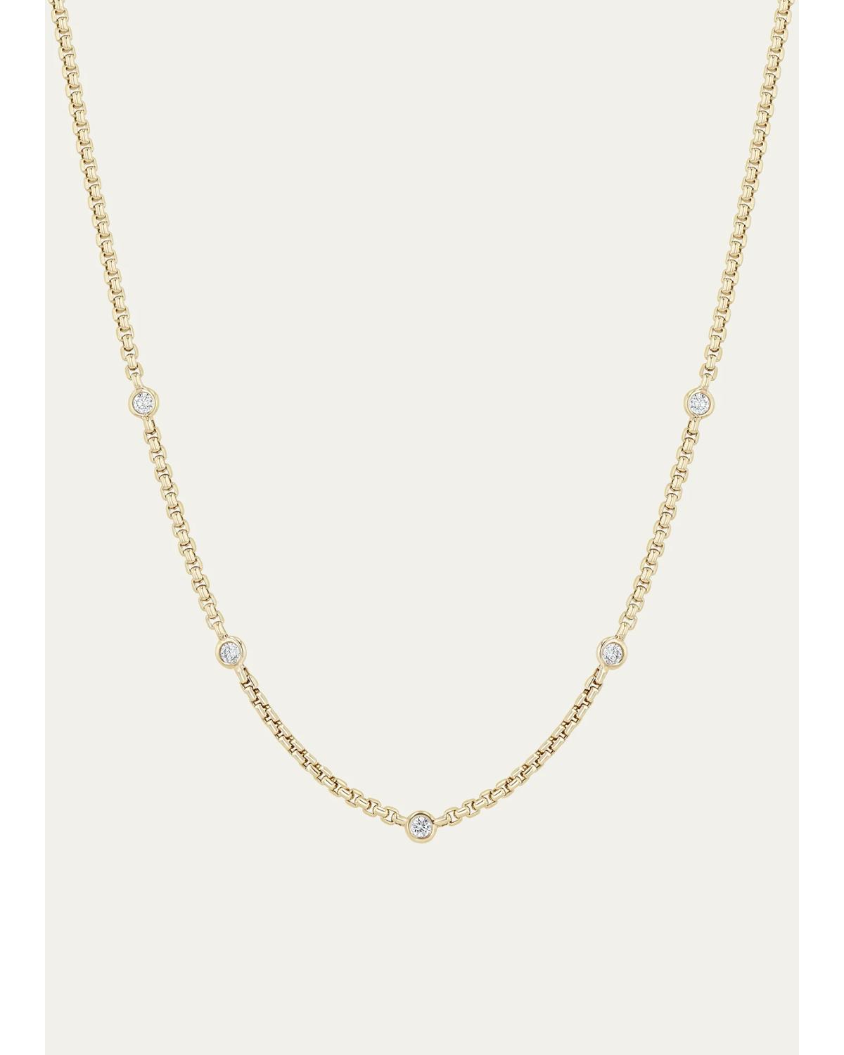 Zoe Chicco 14K Floating Diamond Small Box Chain Station Necklace