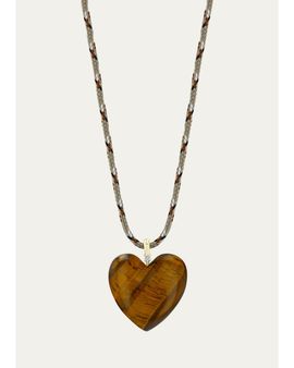 Zoe Chicco 14k Large Tiger Eye Heart with Diamond Bail Pendant Paracord Necklace