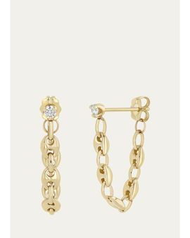 Zoe Chicco 14K Small Puffed Mariner Chain Diamond Earrings