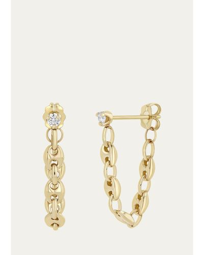 Zoe Chicco 14K Small Puffed Mariner Chain Diamond Earrings