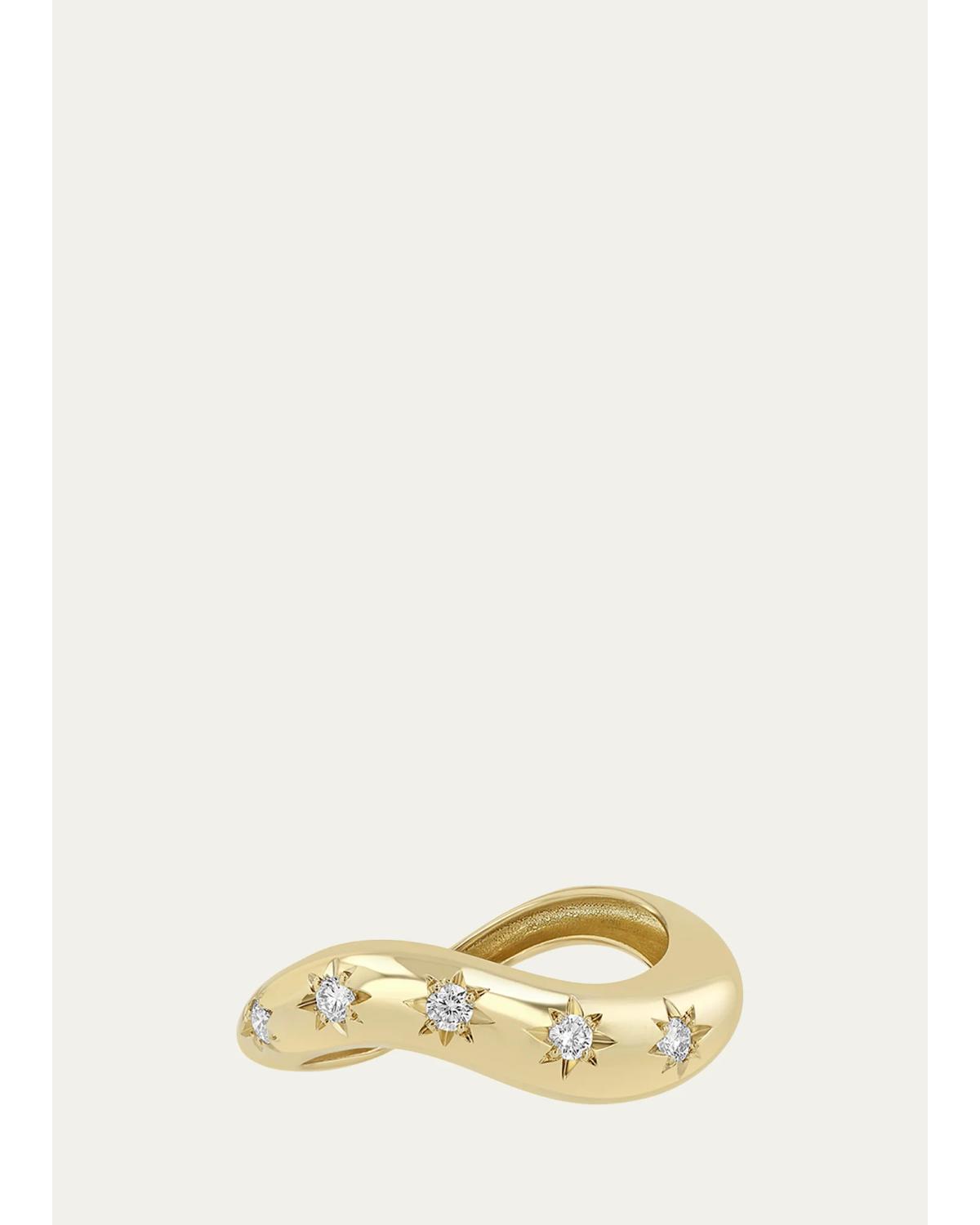 Zoe Chicco 14K Wave Ring with Prong-Set Diamonds