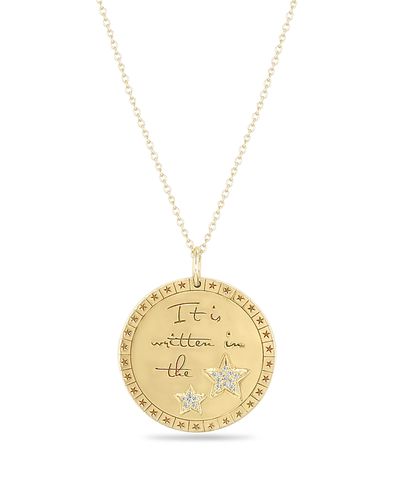 Zoe Chicco Zoe Chicco 14K Yellow Gold Diamond It's Written in the Stars Mantra Disc Pendant Necklace, 16-18