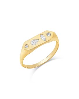 Zoe Chicco Zoe Chicco 14K Yellow Gold Diamond Multi Cut Mosaic Bar Signet Ring, 0.23 tcw