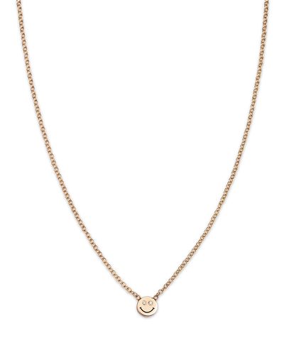 Zoe Chicco Zoe Chicco 14K Yellow Gold Itty Bitty Smiley Face Diamond Eyes Pendant Necklace, 16
