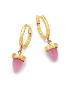 Zoe Chicco Zoe Chicco 14K Yellow Gold New Stone Age Pink Opal Bullet Dangle Hoop Earrings