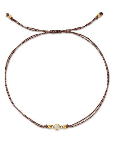 Zoe Chicco Zoe Chicco 14K Yellow Gold Opal Gemstones Bezel Taupe Cord Slider Bracelet