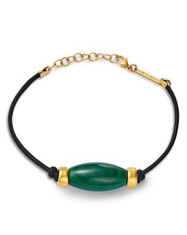Zoe Chicco Zoe Chicco 14K Yellow Gold The New Stone Age Malachite Tube Leather Cord Bracelet