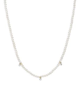 Zoe Lev Zoe Lev 14K Yellow Gold Cultured Freshwater Pearl & Diamond Collar Necklace, 14-16