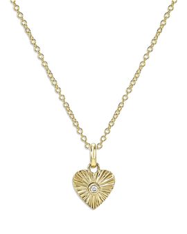 Zoe Lev Zoe Lev 14K Yellow Gold Diamond Bezel One Love Heart Pendant Necklace, 16-18