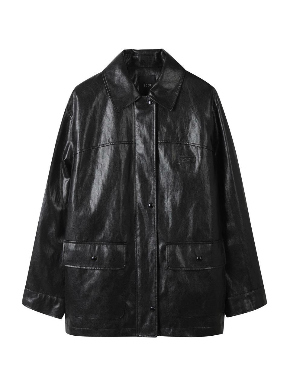 ZOOC Back Buckle Faux Leather Midi Jacket [BK] (Z251PSF552)