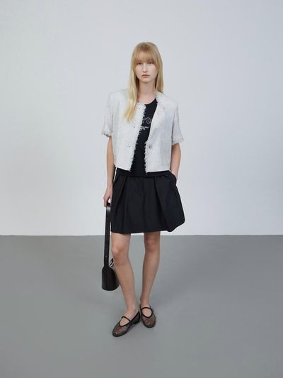 ZOOC Collarless Summer Tweed Half Sleeve Jacket [IV] (Z252MSF020)
