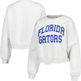 ZOOZATZ Women's ZooZatz Oatmeal Florida Gators Core Chenille Cropped Pullover Sweatshirt 