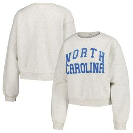 ZOOZATZ Women's ZooZatz Oatmeal North Carolina Tar Heels Core Chenille Cropped Pullover Sweatshirt