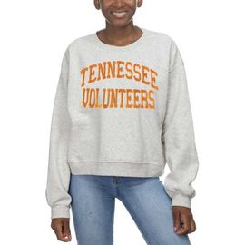 ZOOZATZ Women's ZooZatz Oatmeal Tennessee Volunteers Core Chenille Cropped Pullover Sweatshirt 