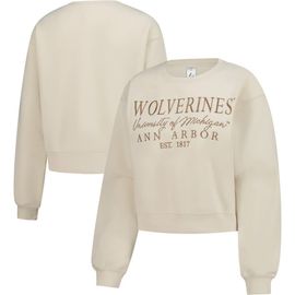 ZOOZATZ Women's ZooZatz Sand Michigan Wolverines Cropped Crewneck Sweatshirt 