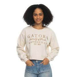 ZOOZATZ Women's ZooZatz Tan Florida Gators Cropped Crewneck Sweatshirt 